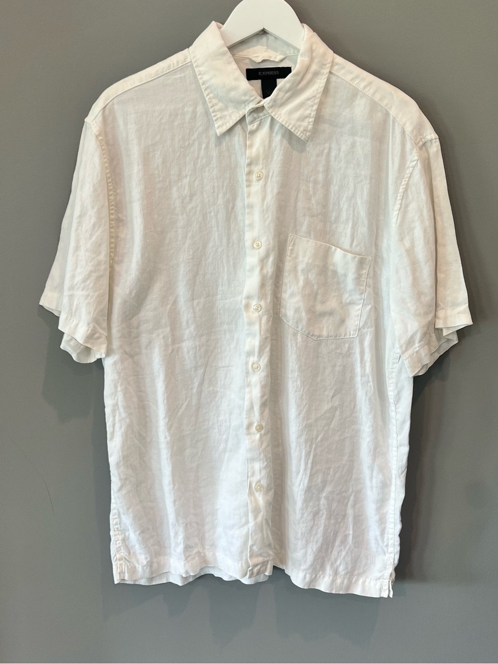 Express Men’s White Linen Short Sleeve Button Down Shirt Size L